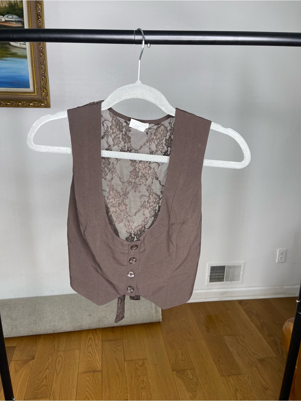 Studio Y Brown Lace-Back Crop Vest Top size: M